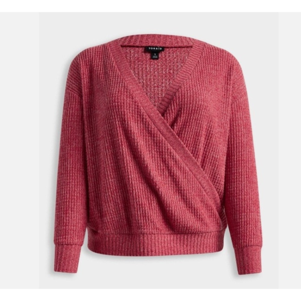 Torrid‎ Pink Marl Waffle Knit Surplice Wrap Front Sweater Women Size 00 M L